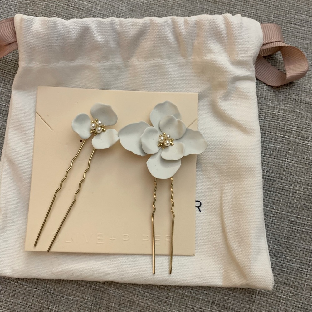 Olive & piper Georgia hair pins ceramic flowers wedding gold pearl